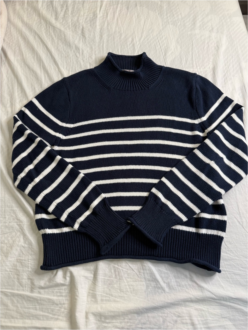 Striped Navy and White Mock Neck Sweater